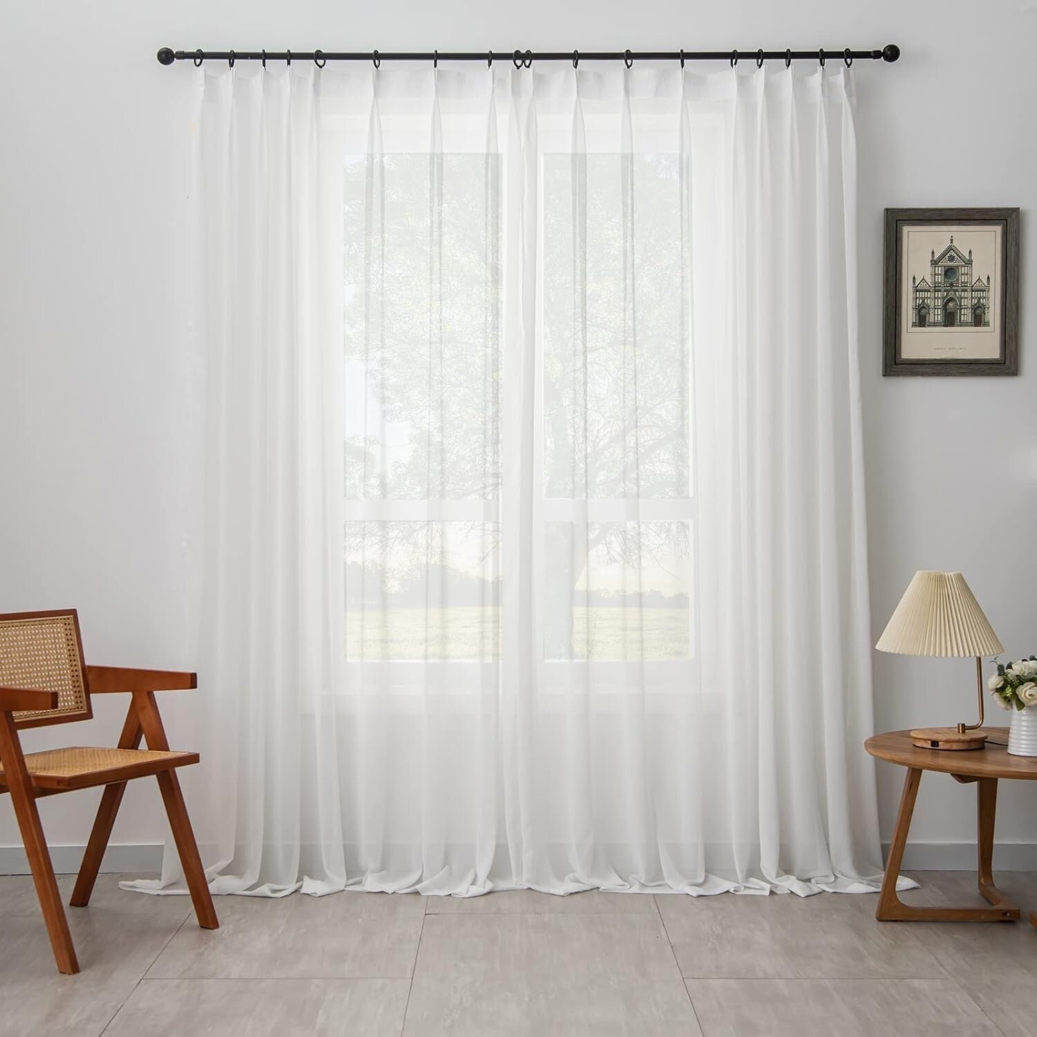 Luxurious 90-Inch Sheer Pinch Pleated Curtains - Ideal for Living Room & Bedroom