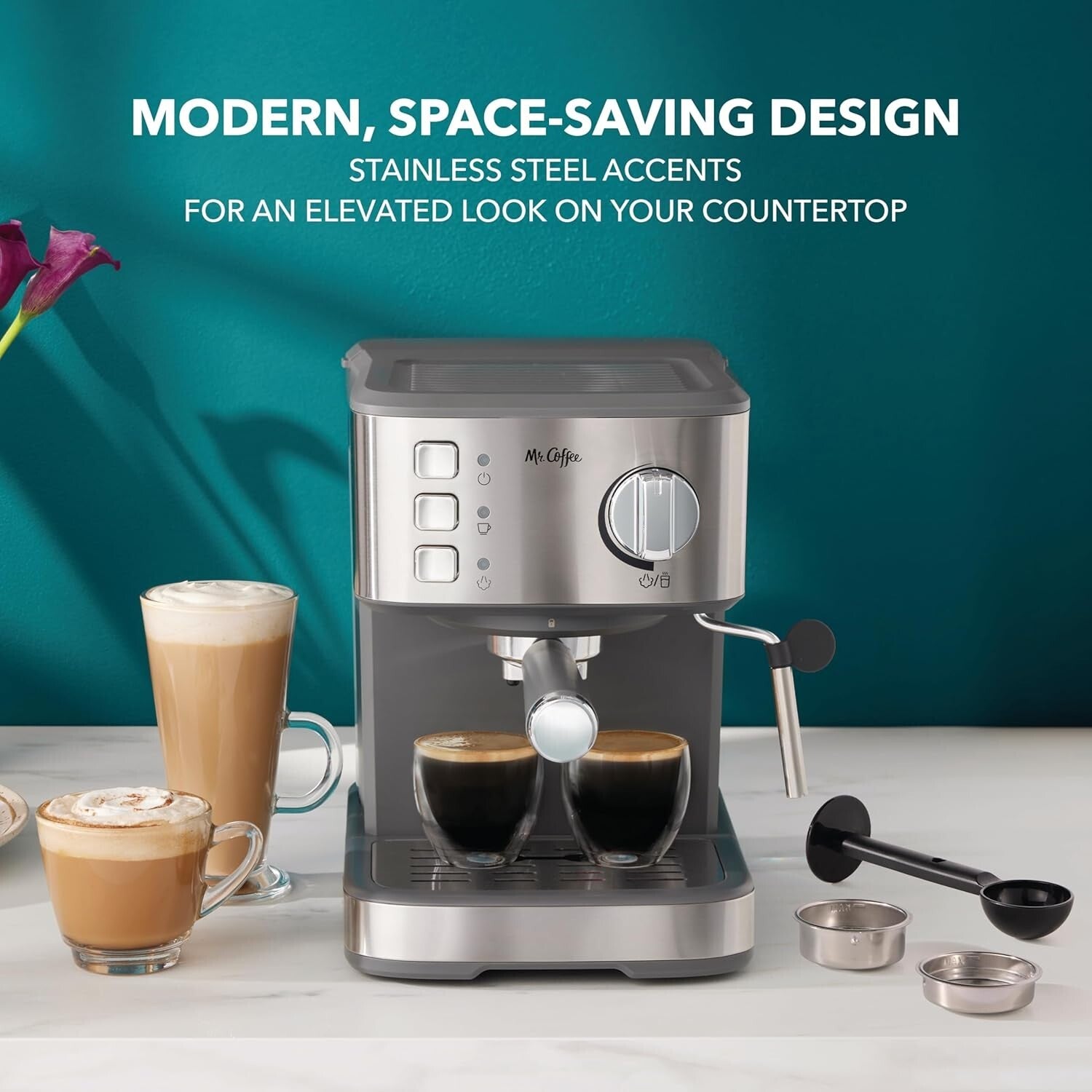 15-Bar Automatic Espresso Machine with Intuitive Controls & Easy Cleanup