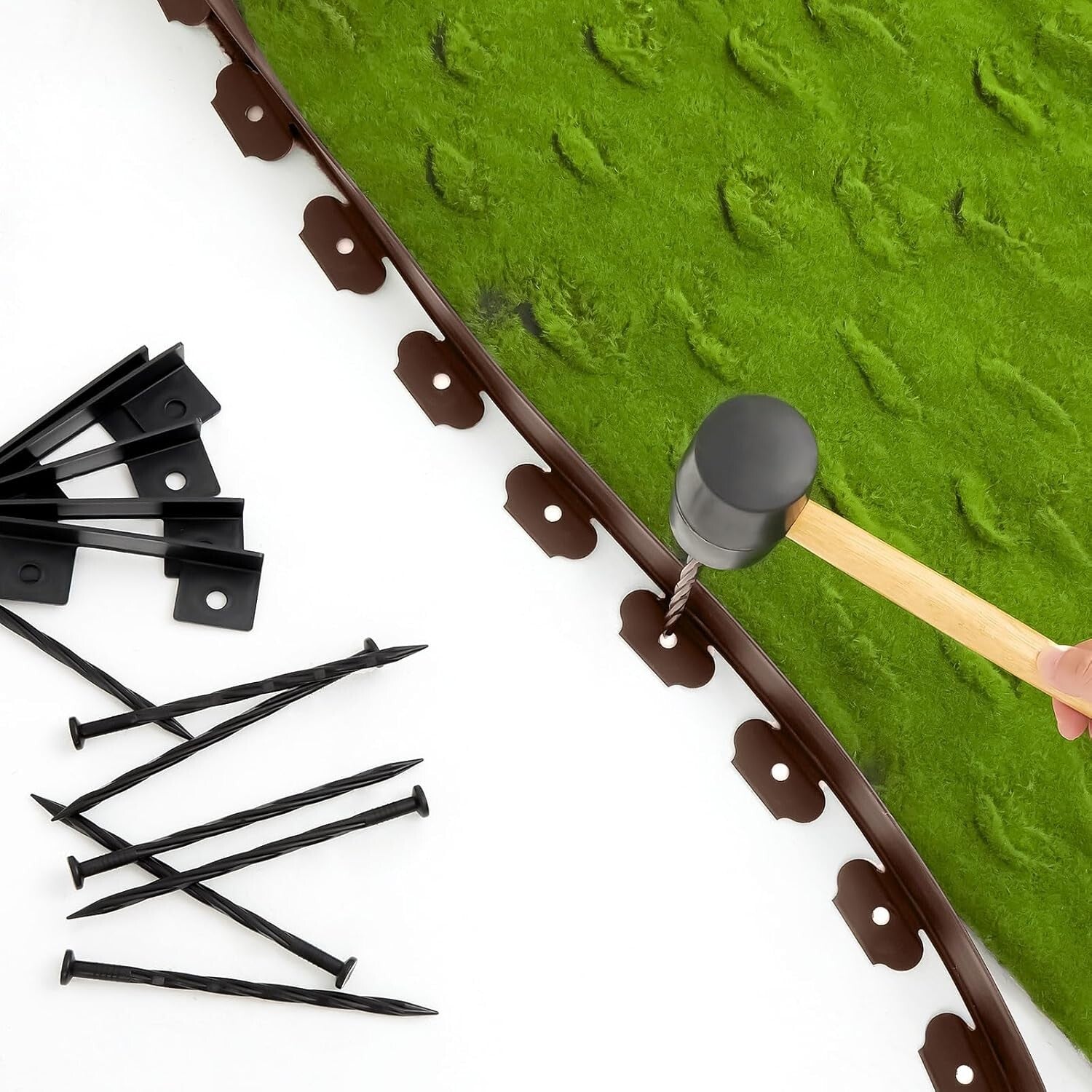 200 Feet Lawn Edging Kit with Anchoring Spikes - Stylish Brown Plastic Design