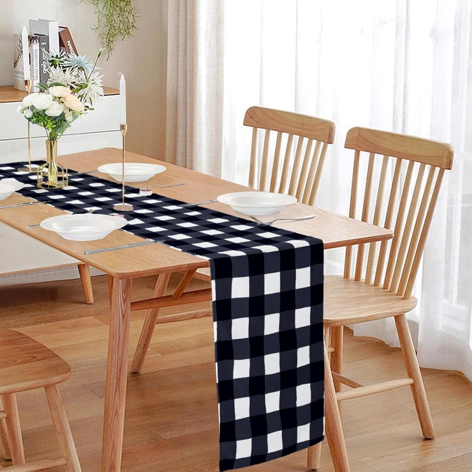 Durable Waterproof Table Runners - 12-Pack 14x108 Gingham for Parties & Weddings