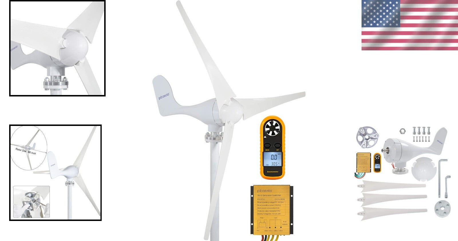 Lightweight 400W Wind Generator with Yaw System - Perfect for Wind-Solar Hybrid
