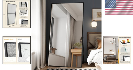 Elegant 76" x 37" Full Length Mirror with Aluminum Frame for Stylish Spaces