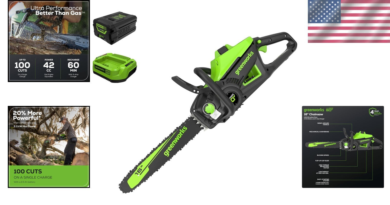 60V Brushless Cordless Chainsaw with 2.5Ah Battery - Effortless Yard Care