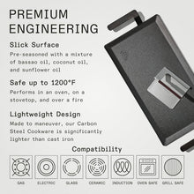 Load image into Gallery viewer, Lightweight Carbon Steel Griddle with Grill Press - Ultimate Cooking Experience