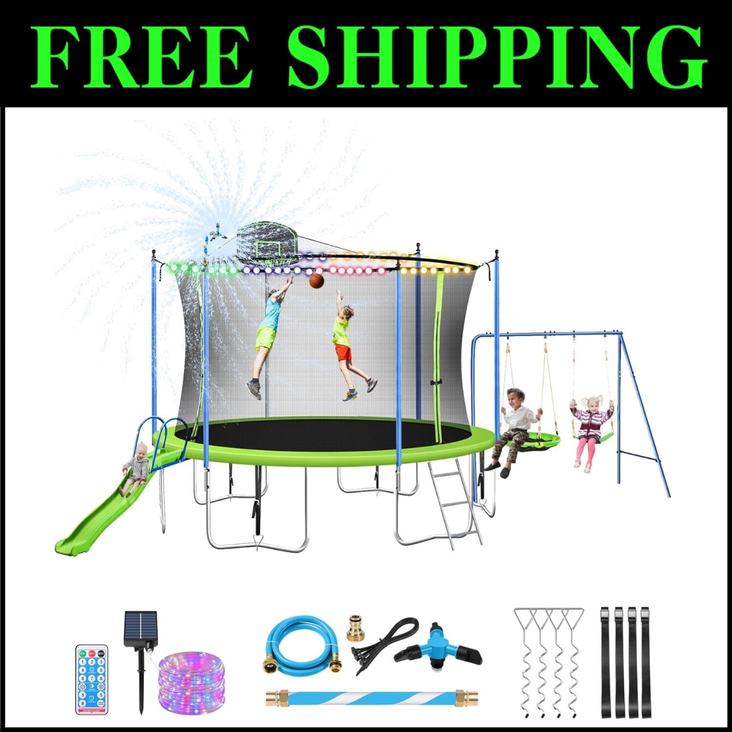 Ultimate 14FT Trampoline Set with Slide, Swings & Basketball Hoop - Family Fun