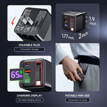 Load image into Gallery viewer, Multi-Device 65W USB C Travel Charger with Retractable Cable &amp; LCD Display