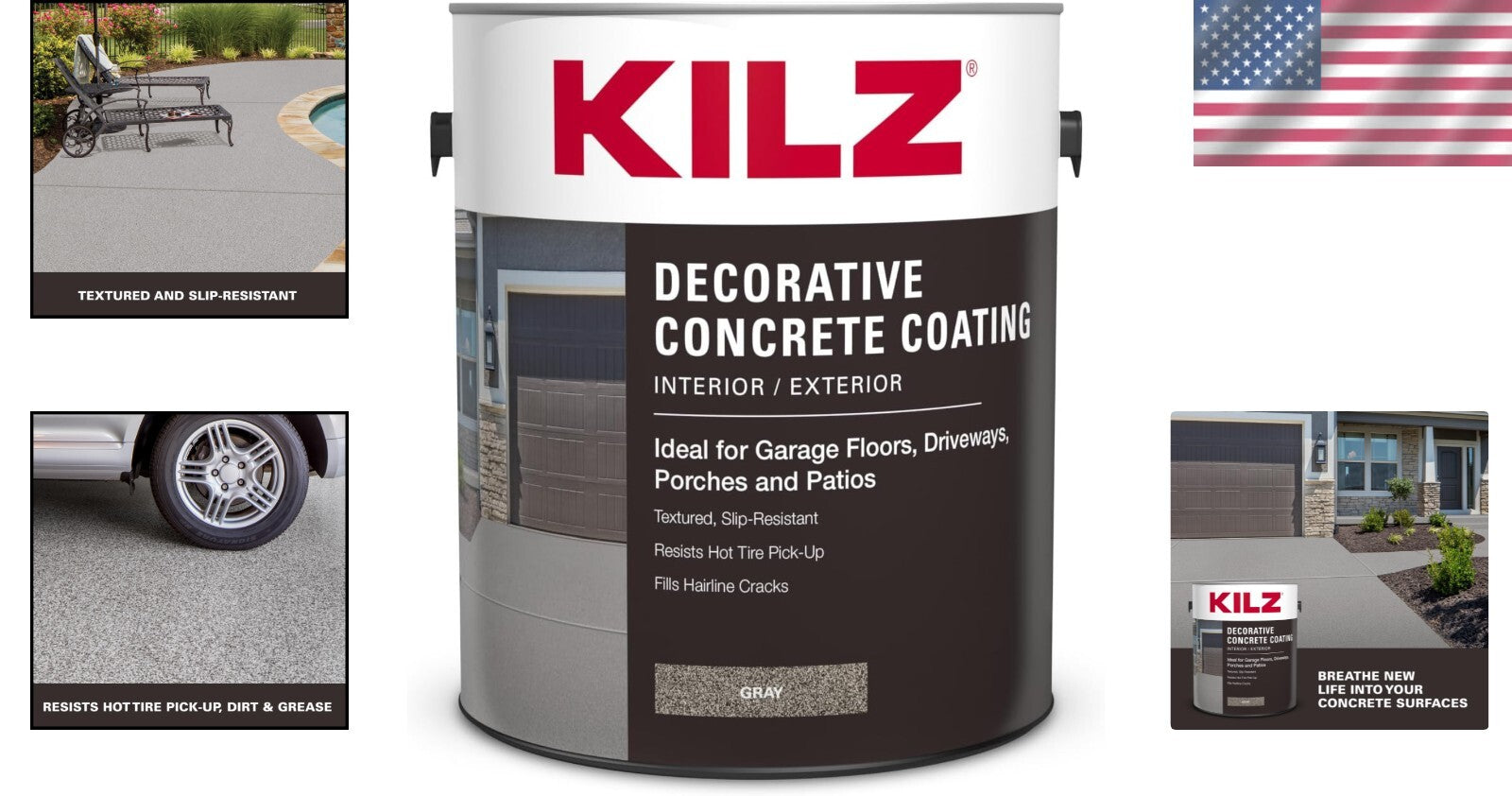 Water-Resistant Decorative Concrete Paint, 1 Gallon Gray for Driveways & Patios
