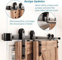 Load image into Gallery viewer, 6FT Rustic Bypass Sliding Barn Door Hardware Kit for Double Doors - Black Steel