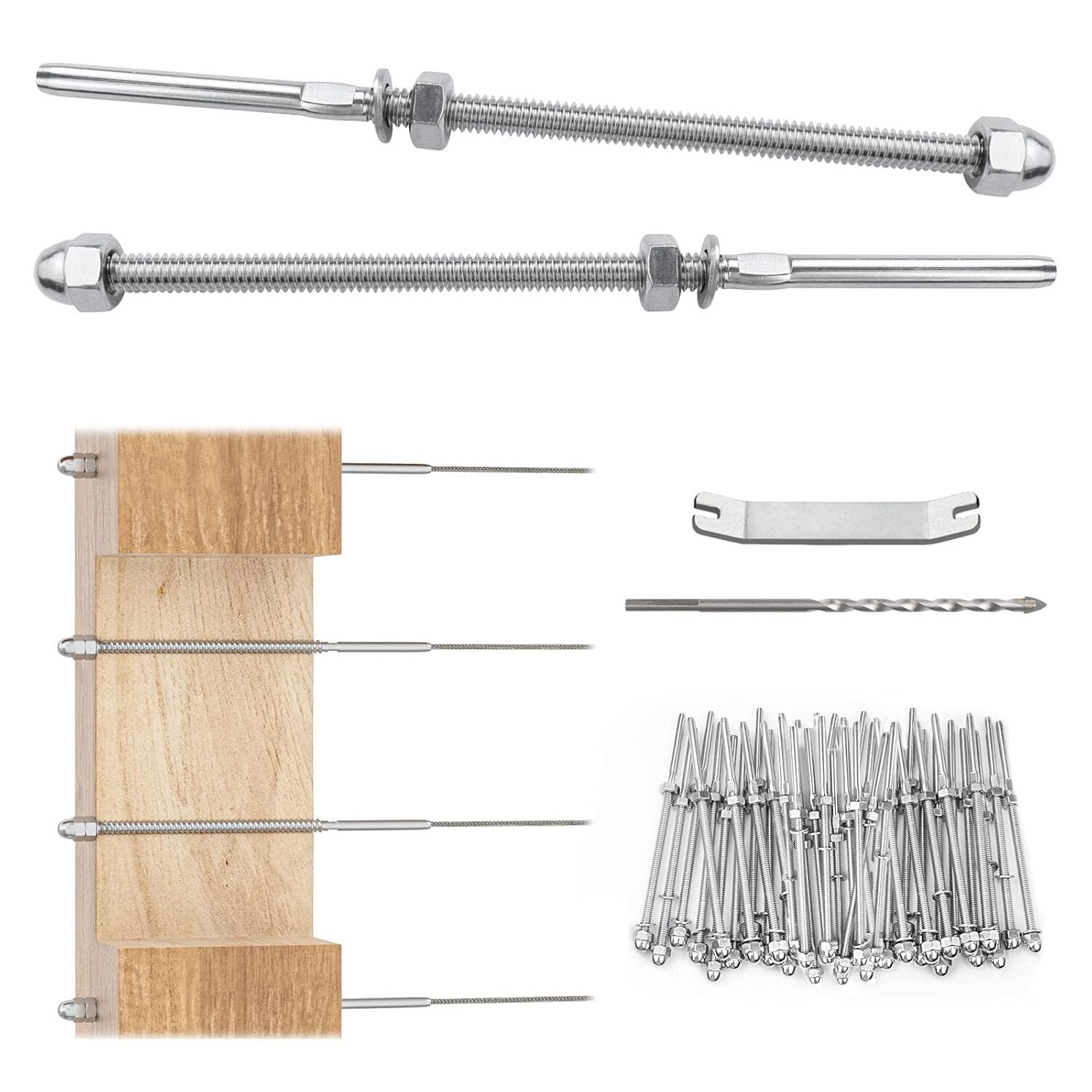 60 Pack T316 Stainless Steel Cable Railing Hardware - Hand Swage Tensioner Kit