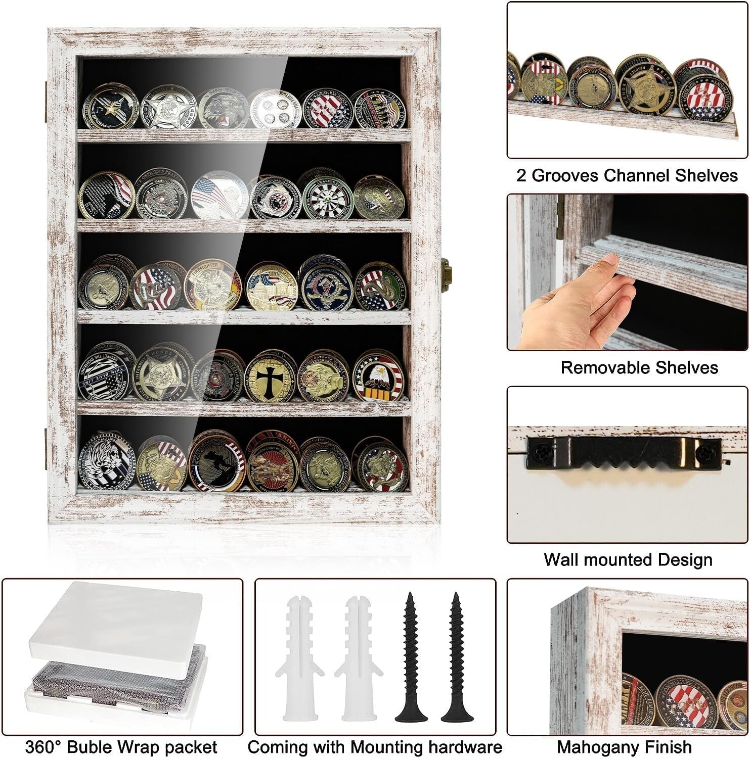Elegant Rustic White Coin Display Case - Protect Your Collectibles in Style