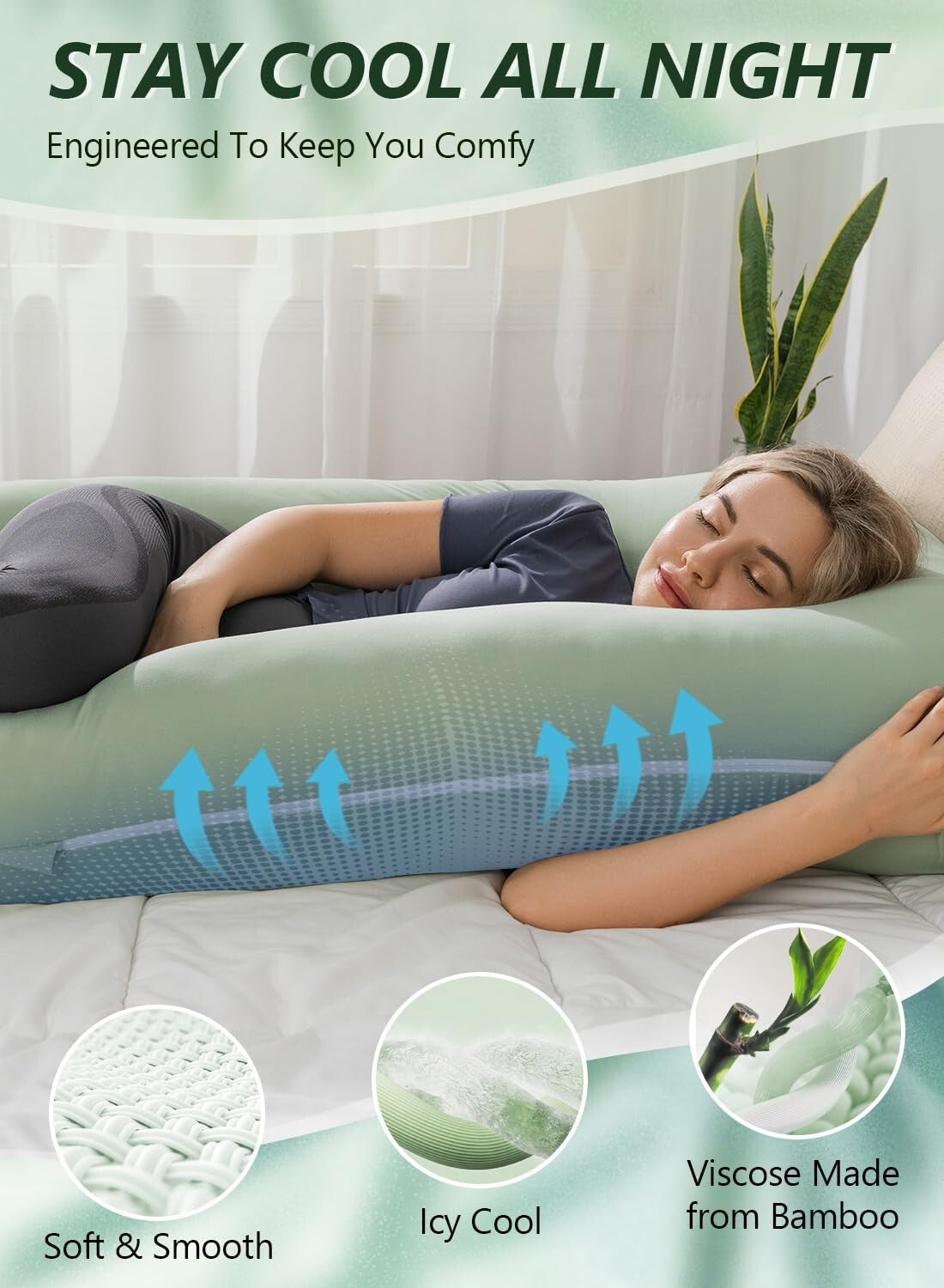 55-Inch U-Shaped Pregnancy Pillow with Soft Cooling Cover for Maternity Needs