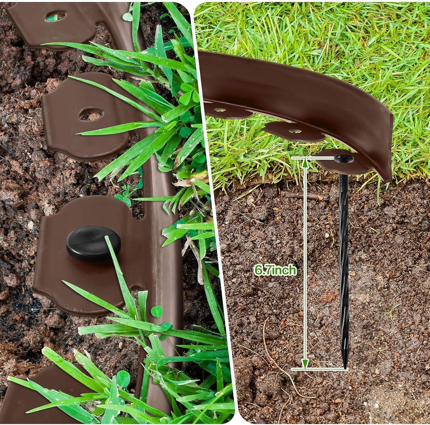 200 Feet Lawn Edging Kit with Anchoring Spikes - Stylish Brown Plastic Design