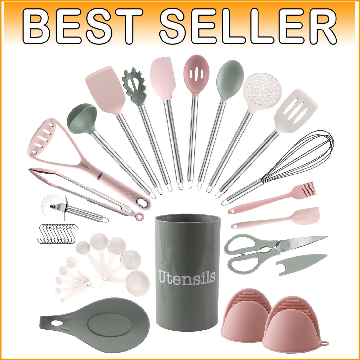 Elegant Mint 38-Piece Silicone Cooking Utensil Set - Dishwasher Safe & Durable