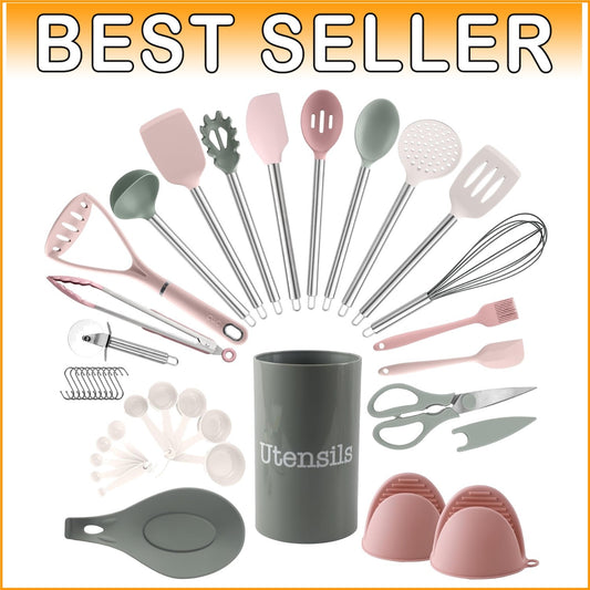 Elegant Mint 38-Piece Silicone Cooking Utensil Set - Dishwasher Safe & Durable