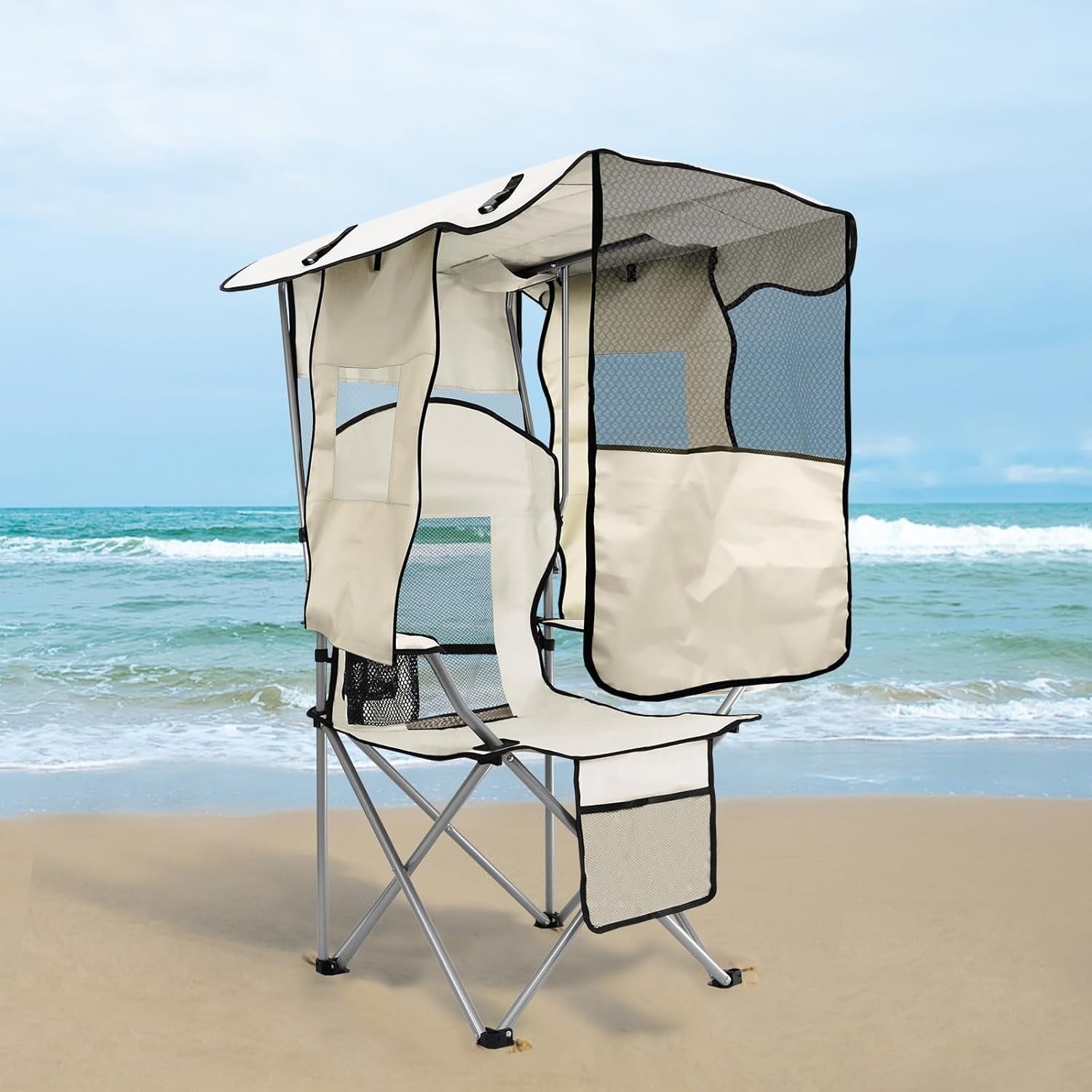Heavy-Duty Camping Chair with Retractable Canopy & Extra Storage for Outdoors
