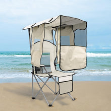 Load image into Gallery viewer, Heavy-Duty Camping Chair with Retractable Canopy &amp; Extra Storage for Outdoors
