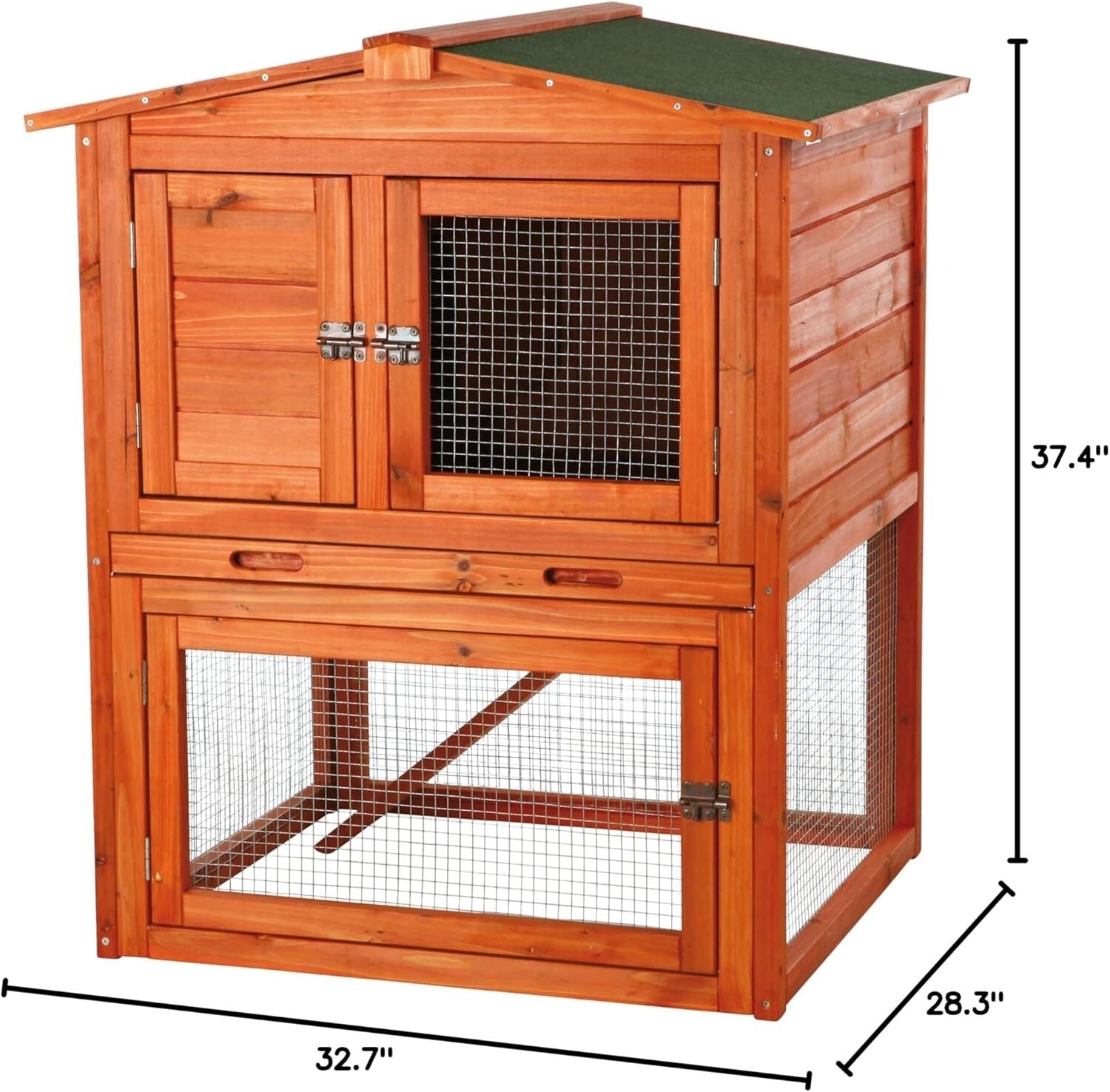 Natura Wood Rabbit Hutch with Pull-Out Tray & Hinged Roof for Easy Access