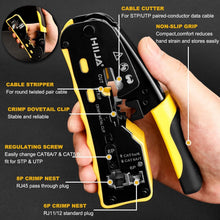Load image into Gallery viewer, Versatile Pass Through Ethernet Crimper Kit with 50 RJ45 Connectors &amp; Stripper