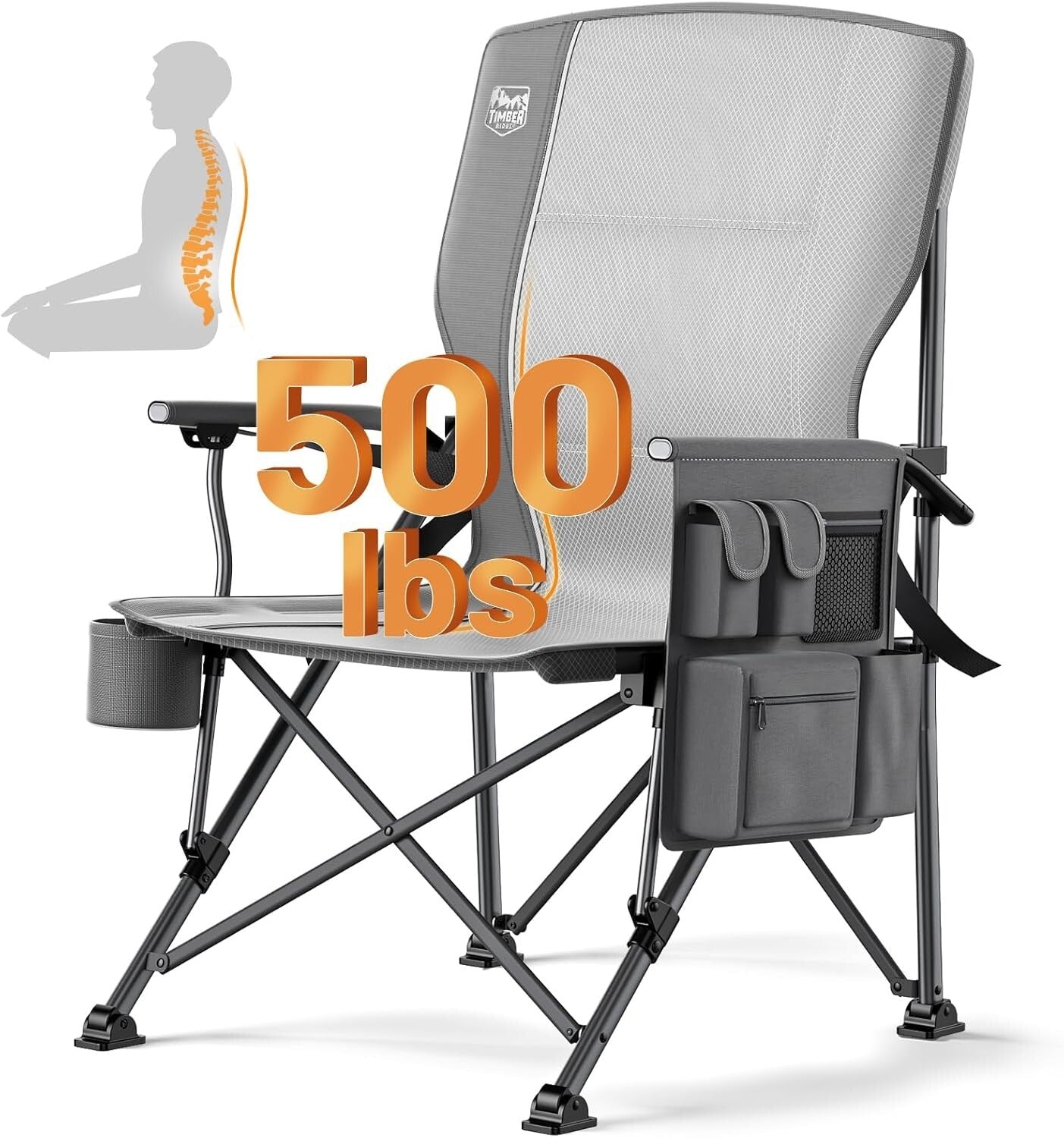 Lightweight Adjustable High Back Chair with Lumbar Support & Side Storage Pocket