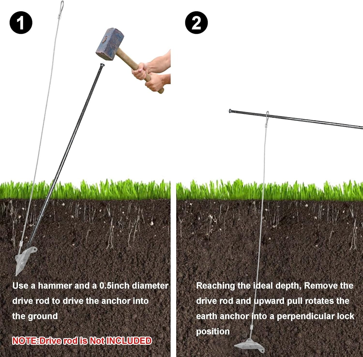 20 Pack Heavy-Duty Ground Earth Anchors with 30" Cable - 1000 lbs Strength