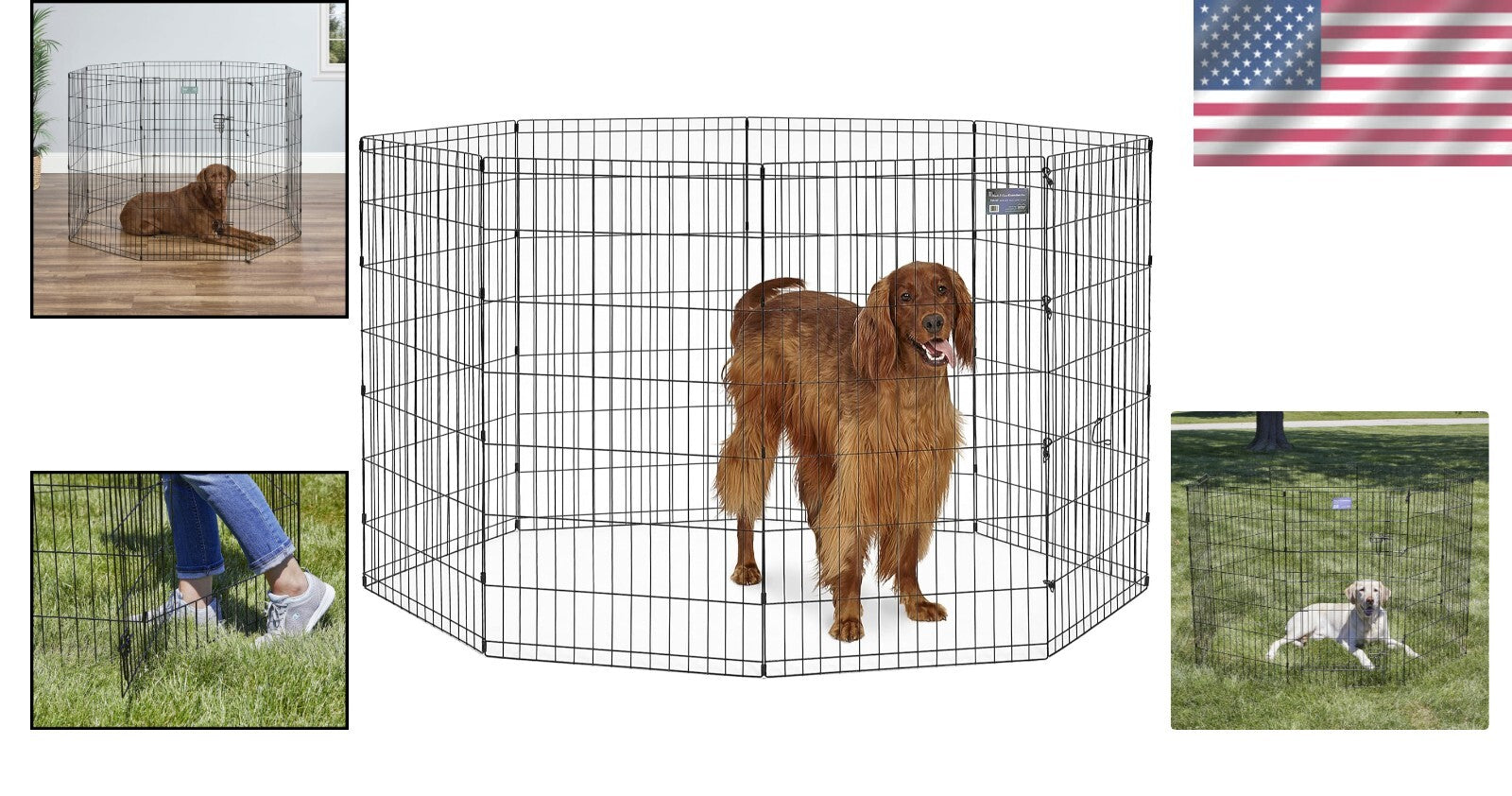 Versatile Black Metal Dog Playpen with Double-Latch Door - 1 Year Warranty