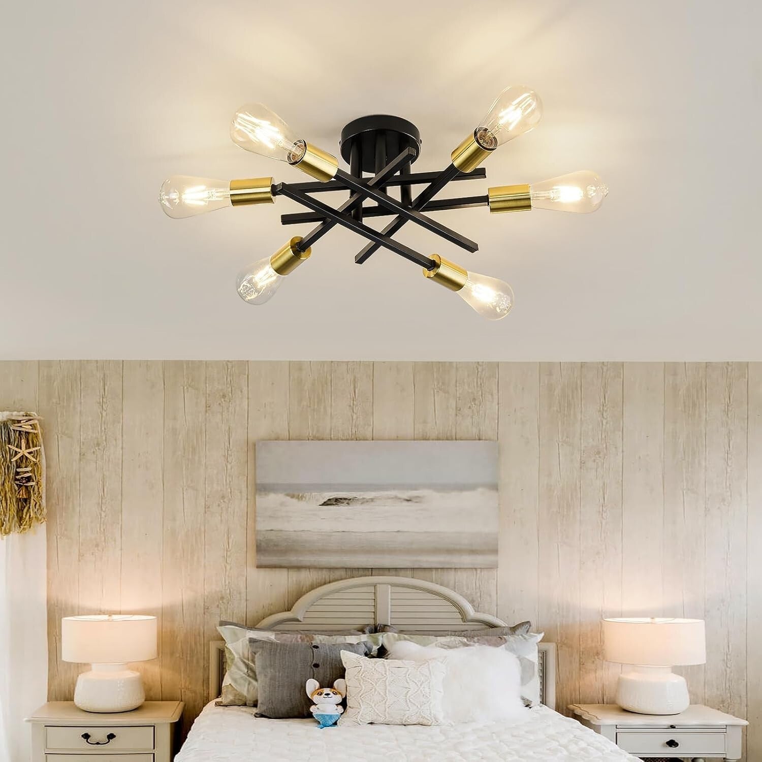 Luxurious 6-Bulb Sputnik Chandelier - Ideal for Dining, Living & Bedroom Decor