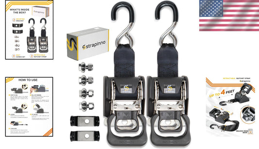 No-Tangle 2-Pack Ratchet Straps with Safety S-Hook - Safe & Reliable Hauling