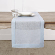 Load image into Gallery viewer, Elegant Light Blue 14 x 132 Inches Pure Linen Table Runner - Classic Hemstitch