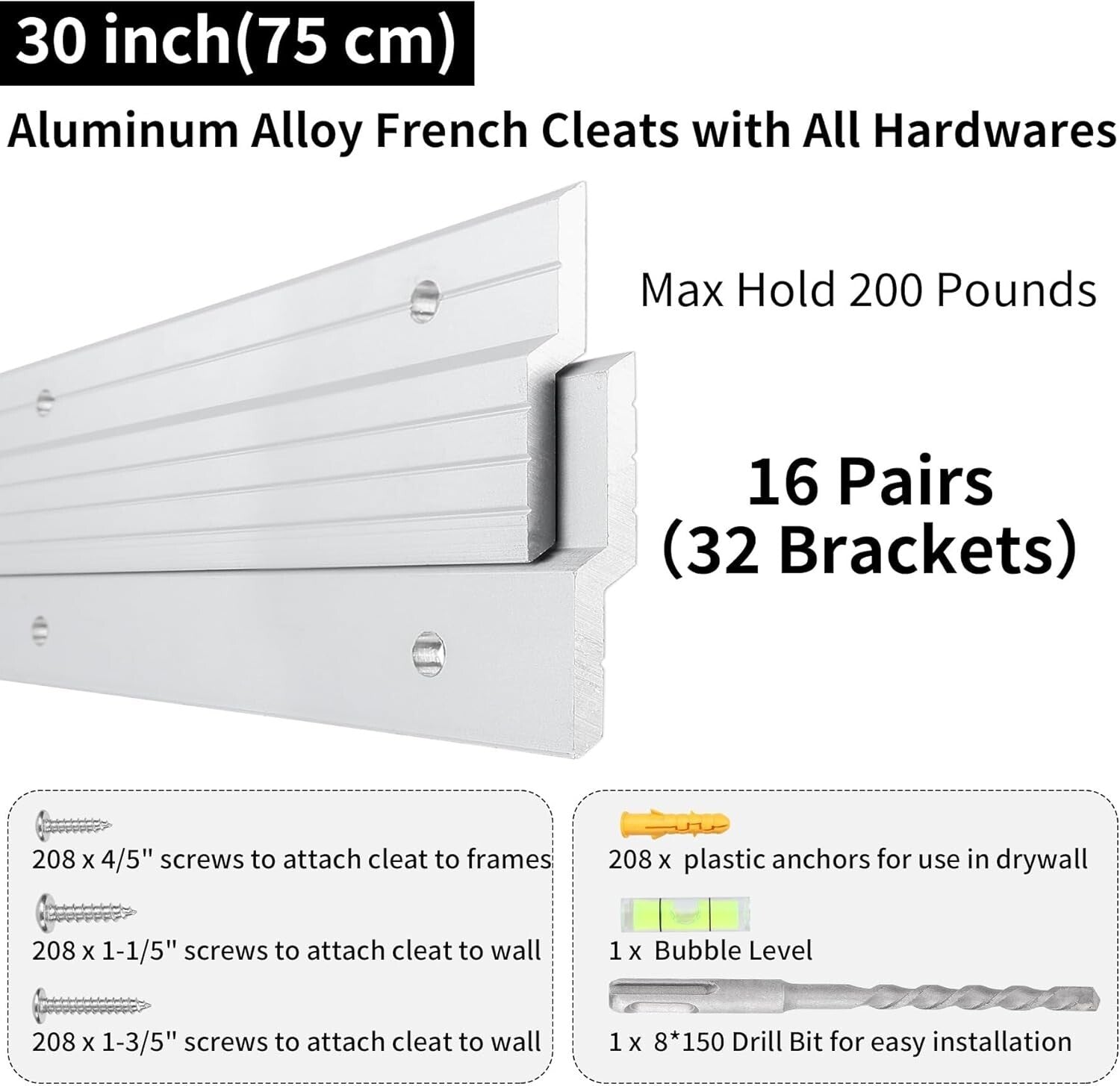 Versatile 30-Inch French Cleat Hanger - Supports 200 lbs, Indoor & Outdoor Use