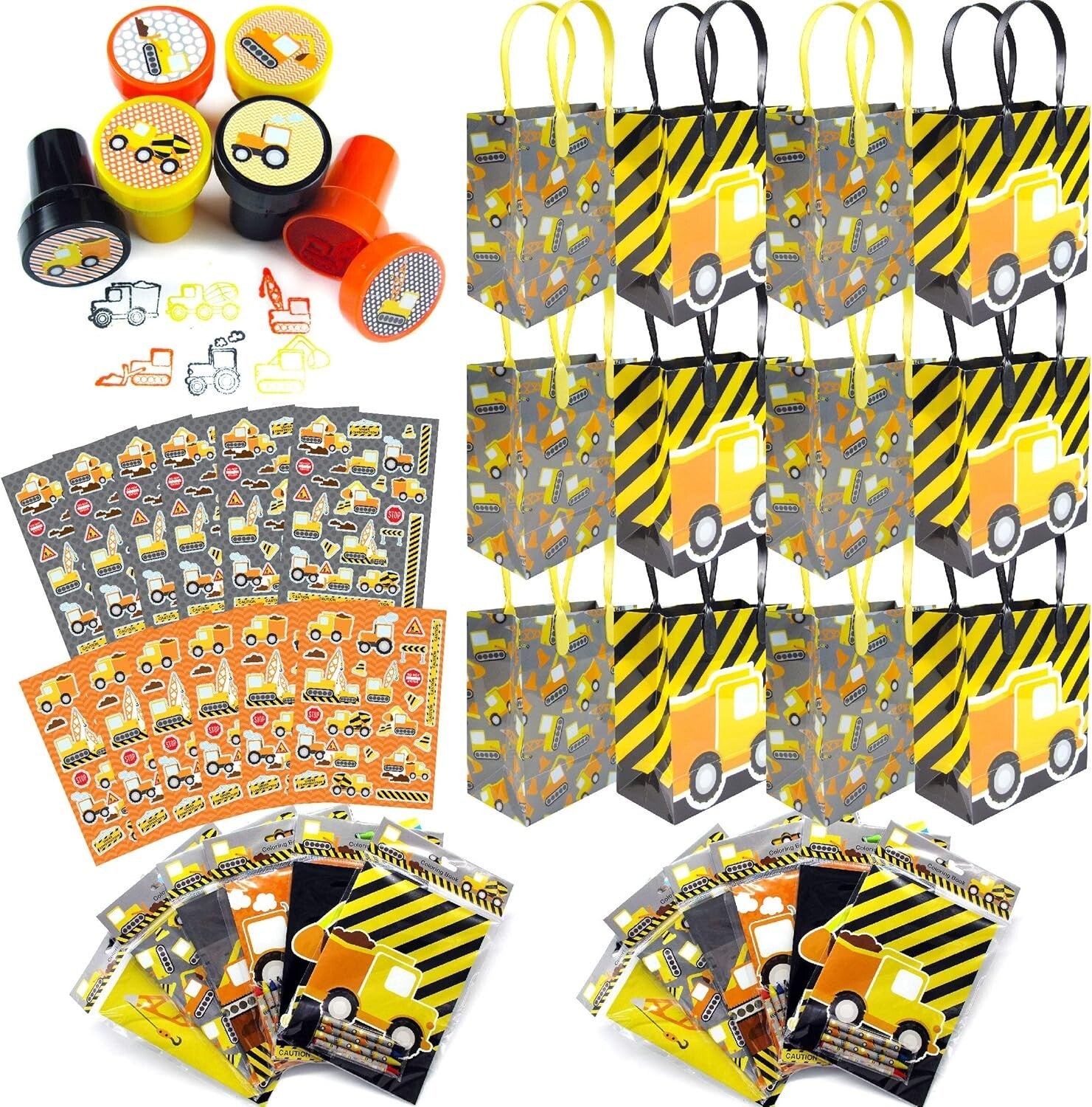 108-Piece Construction Truck Party Favor Set - Toys, Stickers, Crayons & More!