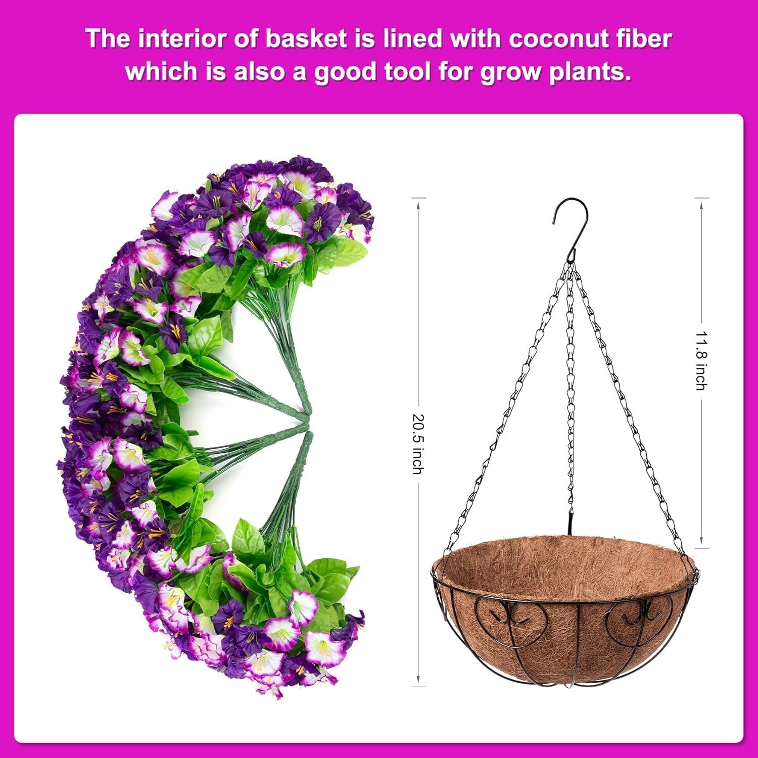 DIY 12-Inch Hanging Flower Arrangement with Lifelike Petunias & Morning Glories