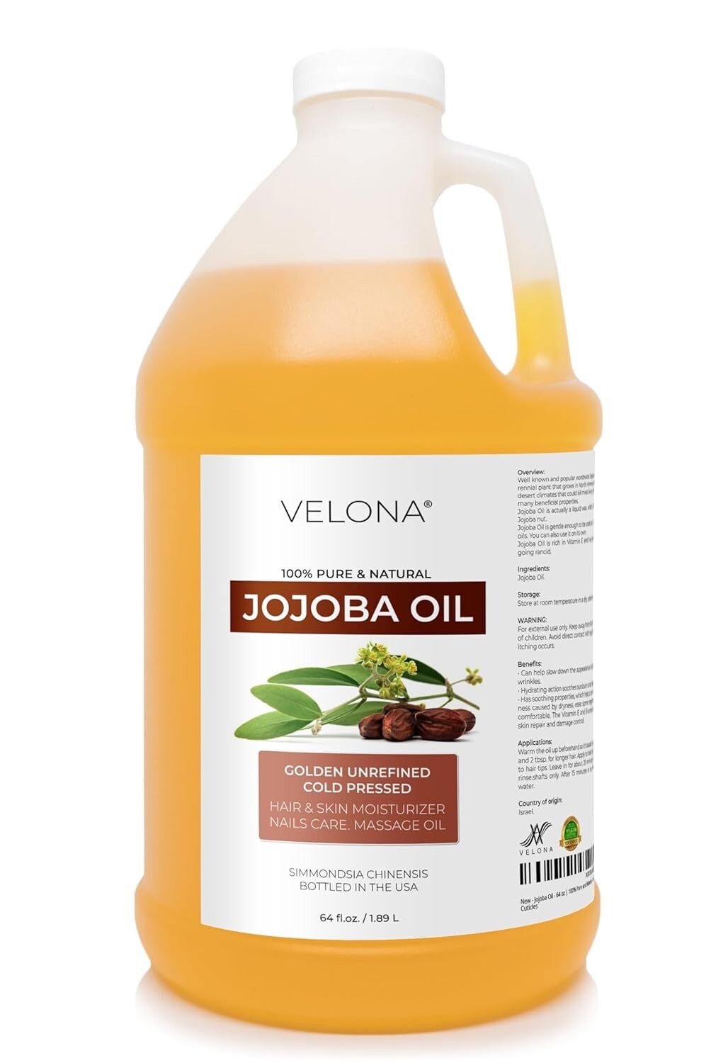 100% Pure & Unrefined Jojoba Oil - 64 oz for Skin, Hair & Cuticle Care