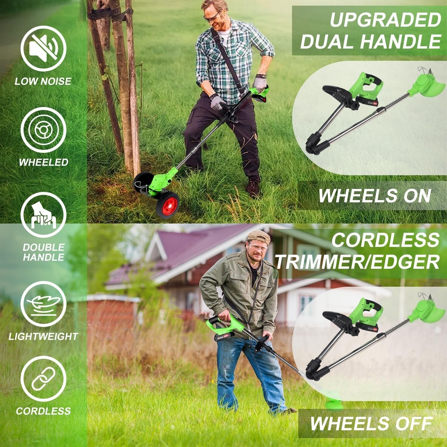 Versatile Electric Grass Trimmer: 3 Batteries, Lightweight & Adjustable Handle