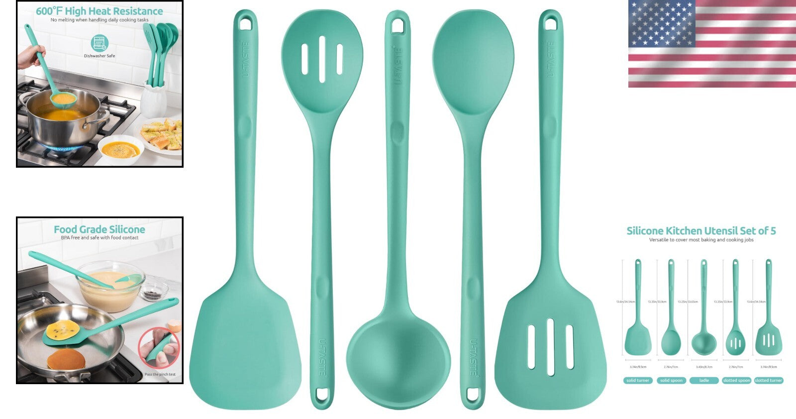 Extra Long 13.6" BPA-Free Silicone Cooking Tools Set - Dishwasher Safe 5-Piece