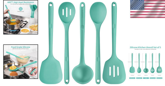 Extra Long 13.6" BPA-Free Silicone Cooking Tools Set - Dishwasher Safe 5-Piece