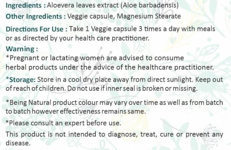 Natural Aloe Vera Health Capsules 120 Count - Digestive Aid & Skin Booster