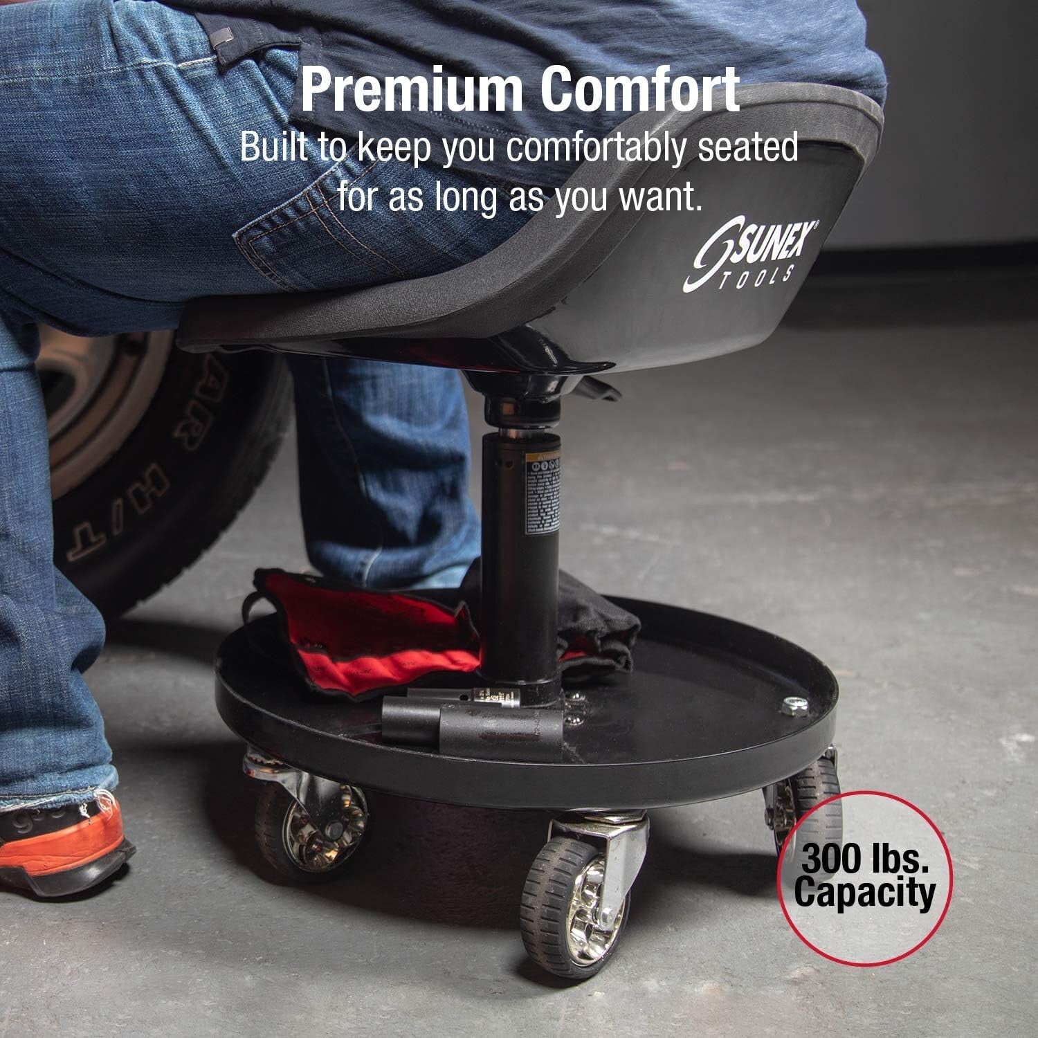 Adjustable 300Lbs Capacity Tractor Seat with Heavy-Duty Casters for Mobility