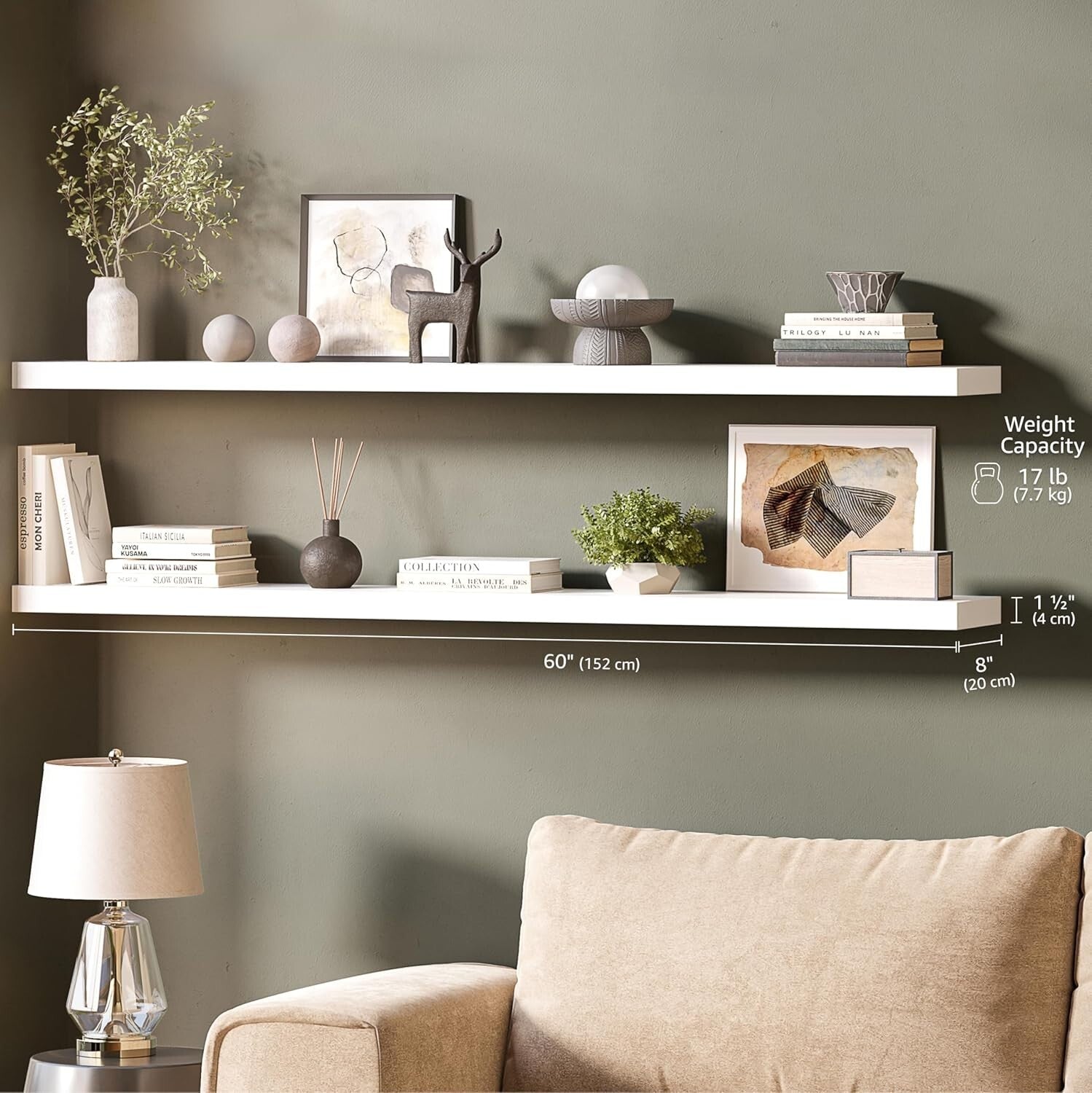Versatile 60" Wall-Mounted Floating Shelves Set of 2 - Invisible Support Design