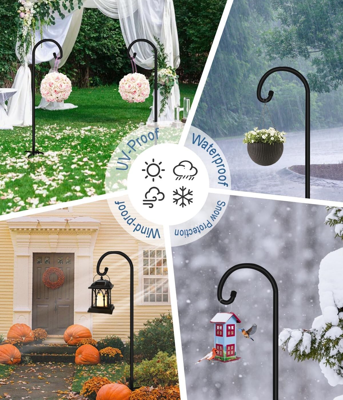 Matte Black 76" Shepherd Hook with 5 Prongs - Sturdy Hanger for Outdoor Decor