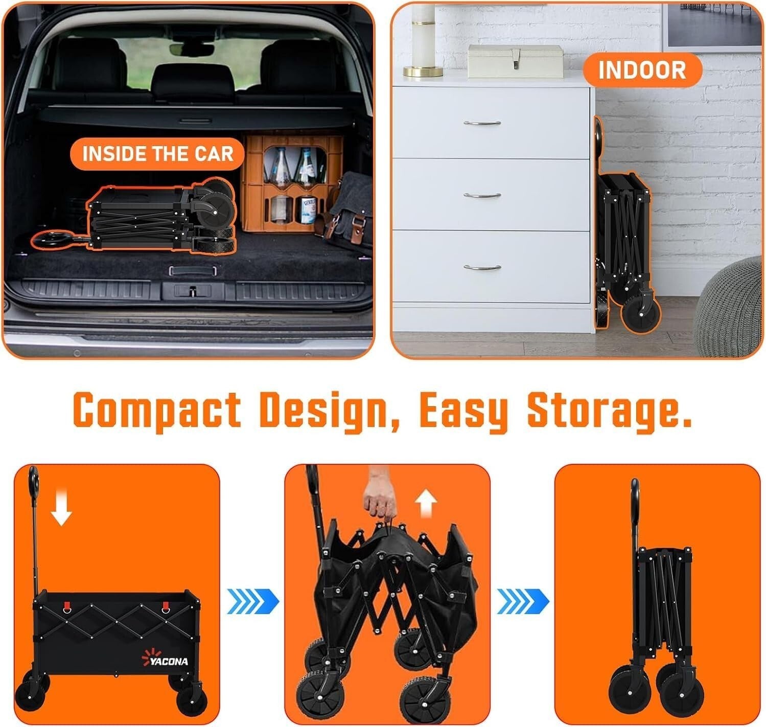 Lightweight Portable Utility Shopping Cart with Anti-Slip Wheels for Outdoors
