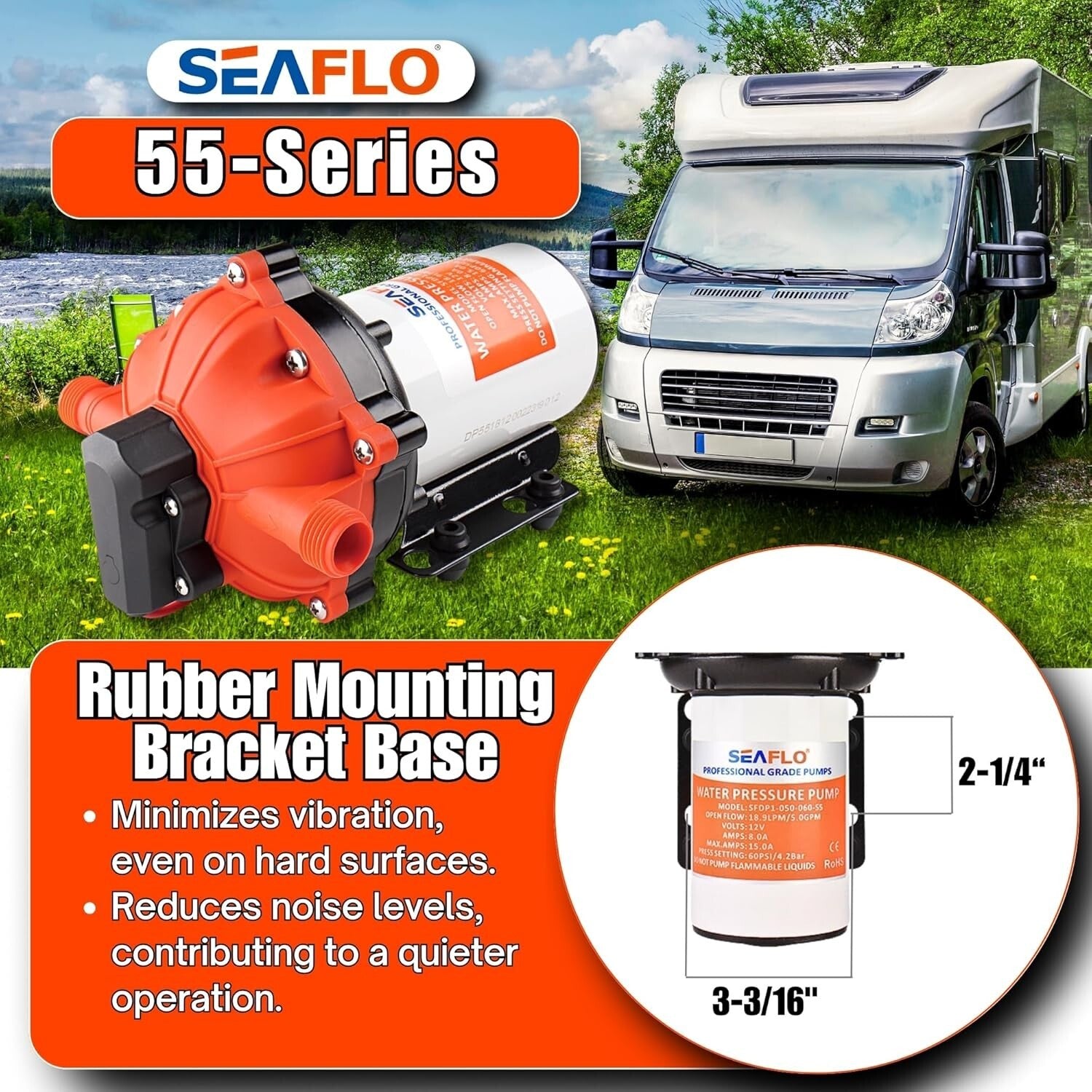 Powerful 55-Series Self-Priming Diaphragm Pump - Quiet 5.5 GPM Water Solution