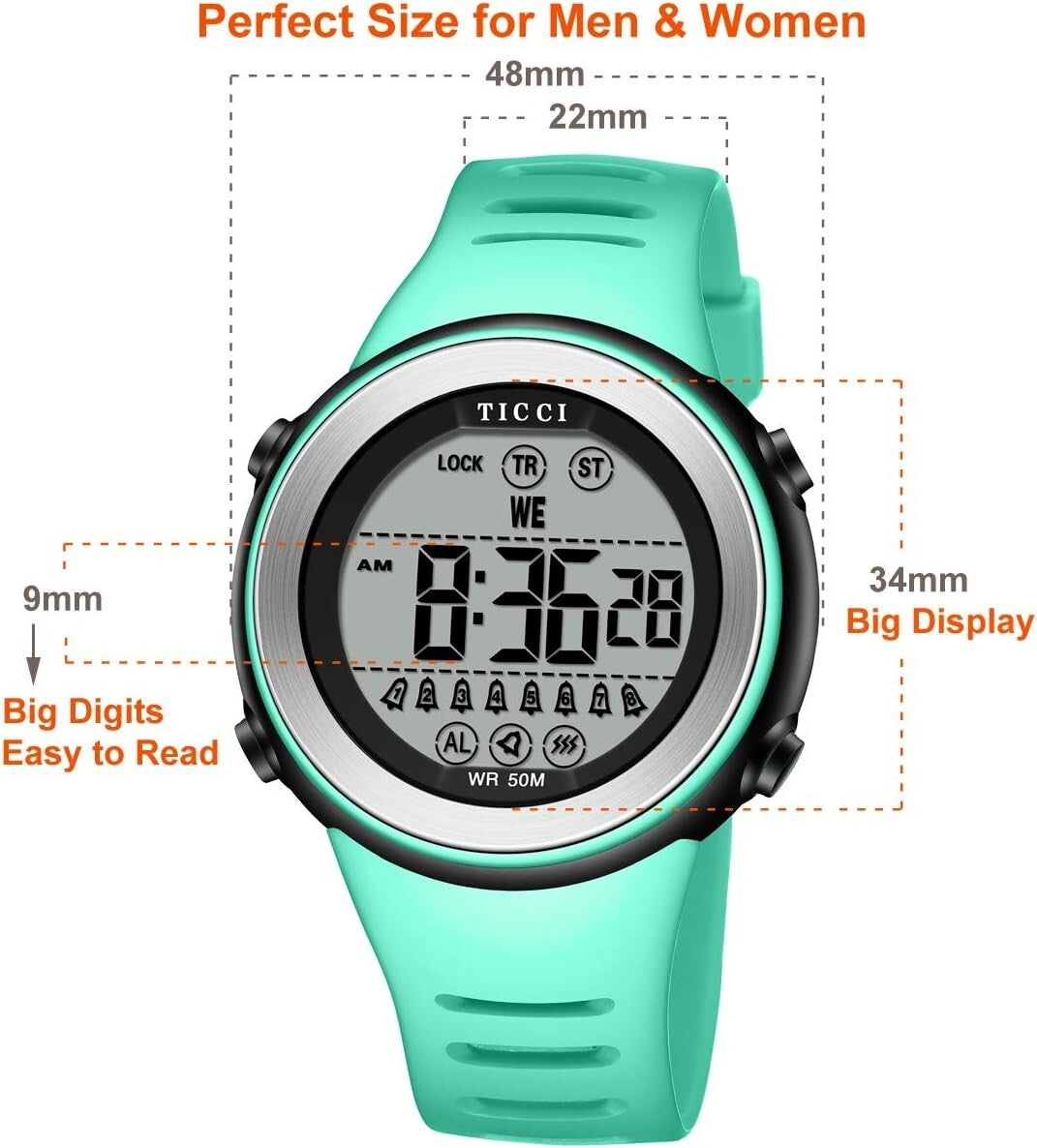 Unisex Waterproof Watch with 8 Vibrating Alarms - Ideal for Medication Reminders