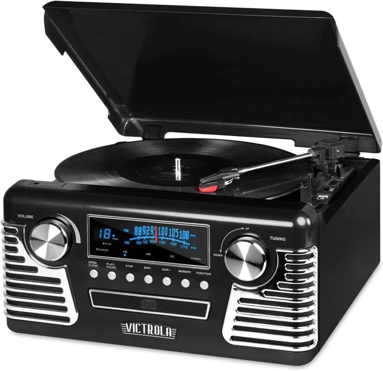 All-in-One Bluetooth Retro Turntable with CD Player & Built-In Speakers