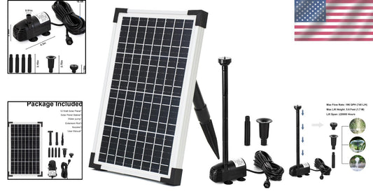 Garden Decoration Solar Fountain Pump - Safe for Wildlife and Birds, 196 GPH