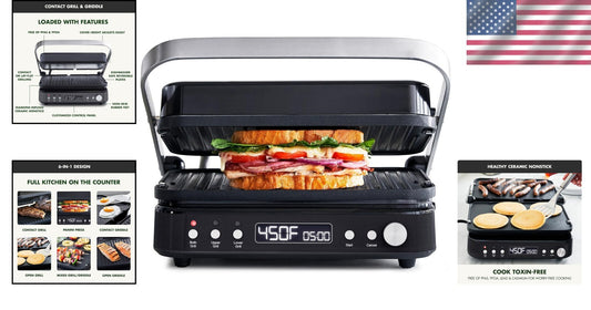 Versatile 6-in-1 Contact Grill & Griddle with Reversible Plates and Dual Heat