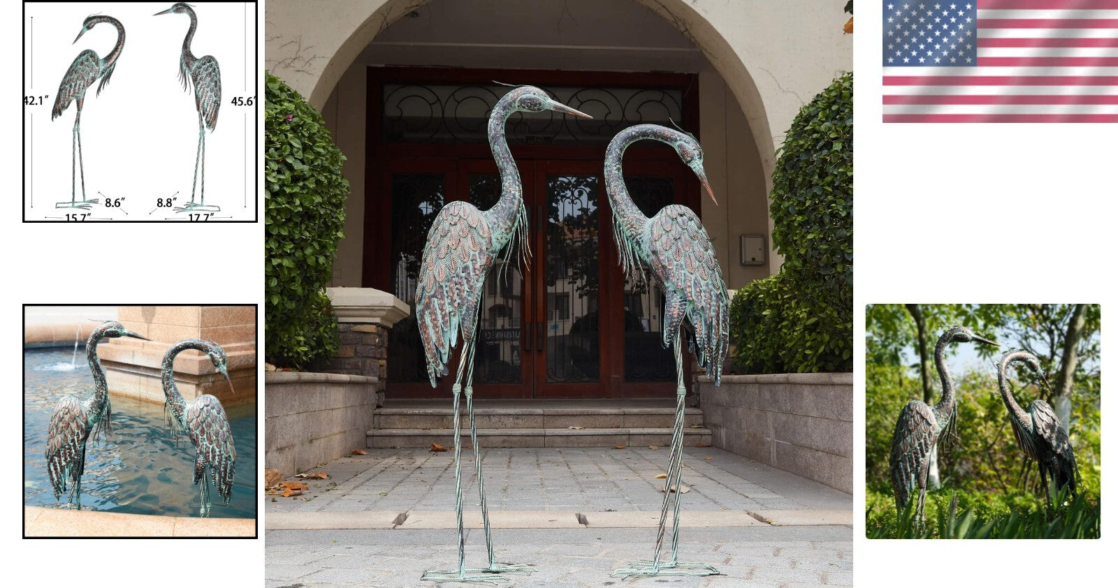 Charming Large Metal Crane Statues for Lawn and Pond – Waterproof Design