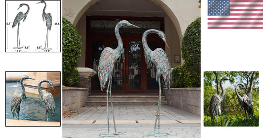 Charming Large Metal Crane Statues for Lawn and Pond – Waterproof Design