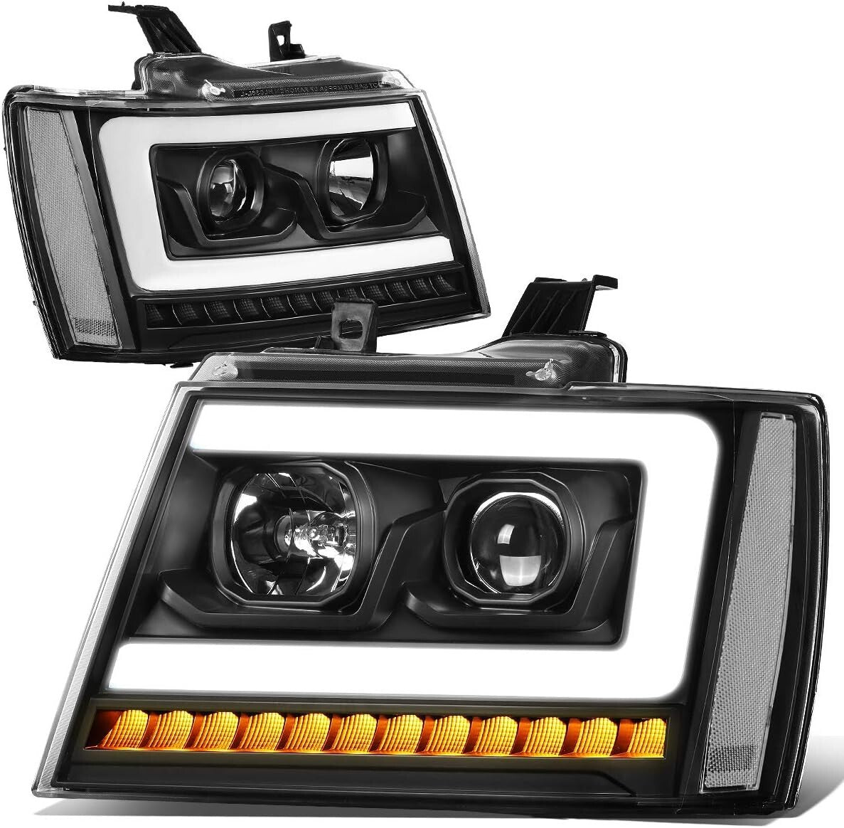 Clear Lens LED DRL Projector Headlights with Sequential Lights for Chevy SUVs