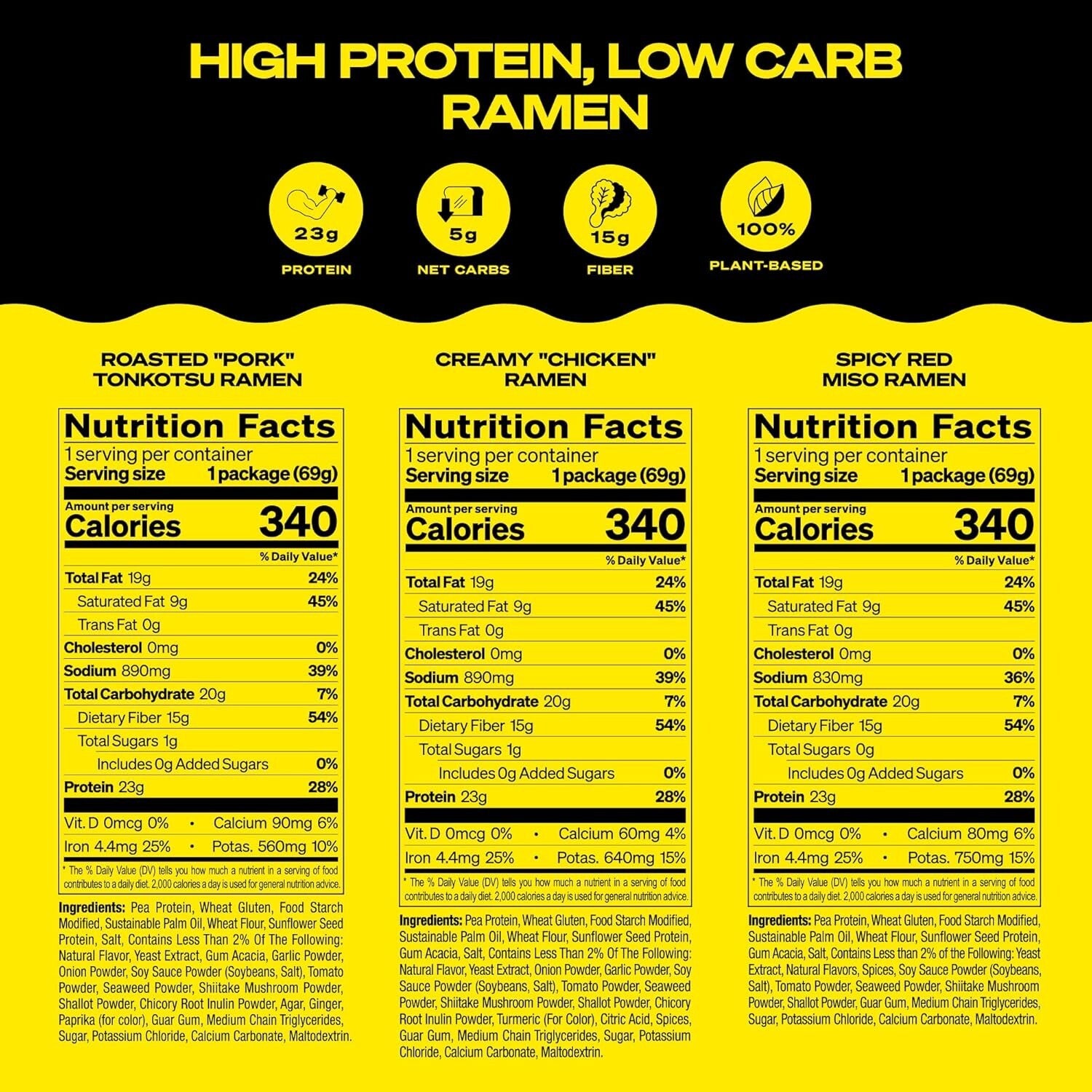 6-Pack Plant-Based Instant Ramen - Keto-Friendly, High Protein & Low Carb