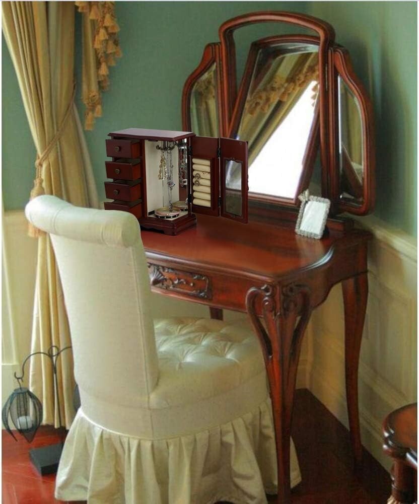 Compact Jewelry Organizer with 4 Drawers & Built-In Carousel - Women’s Essential